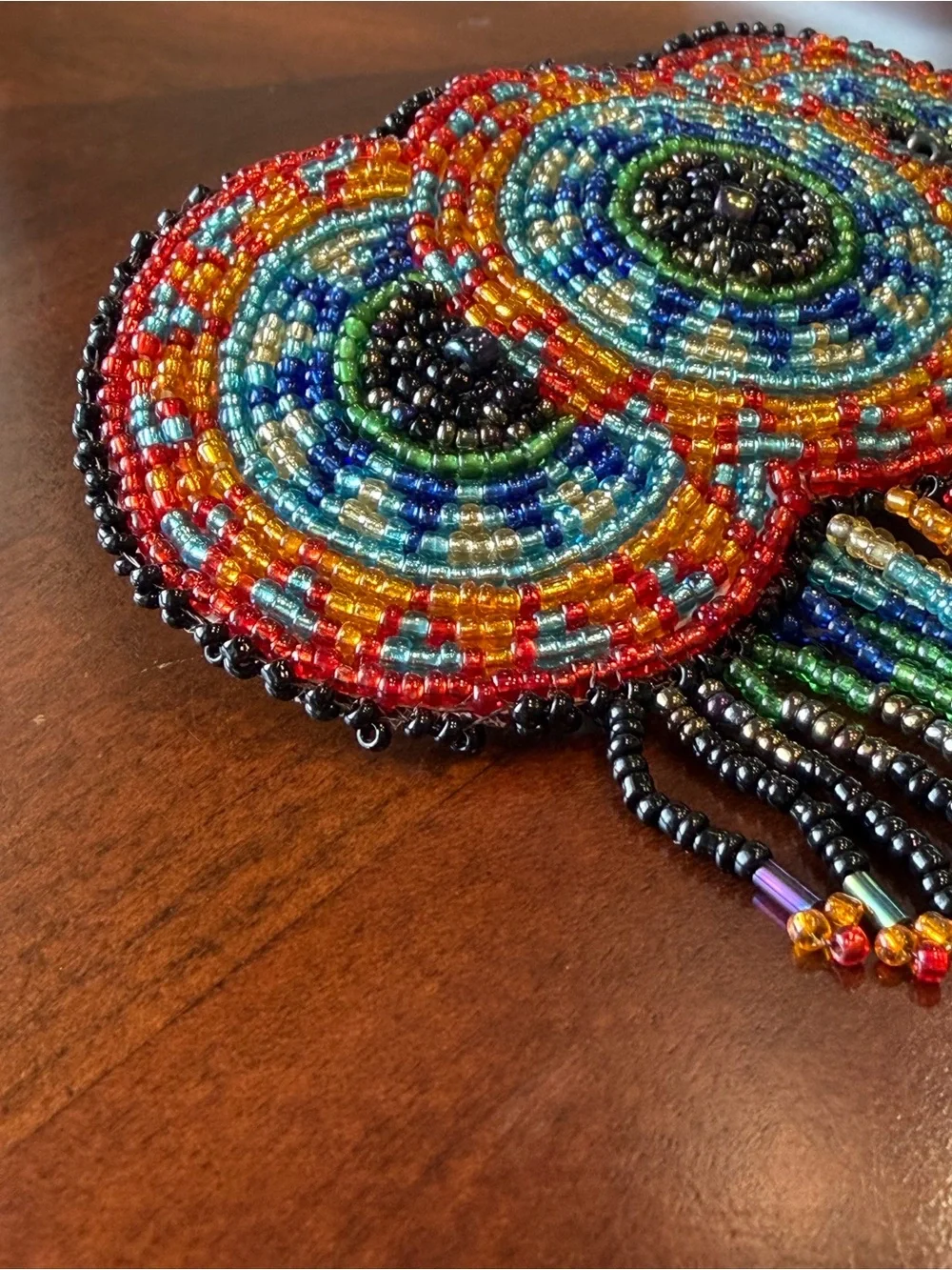 Native American Leather Beaded Star Barrette Hair Clip w/ Fringe Dangles